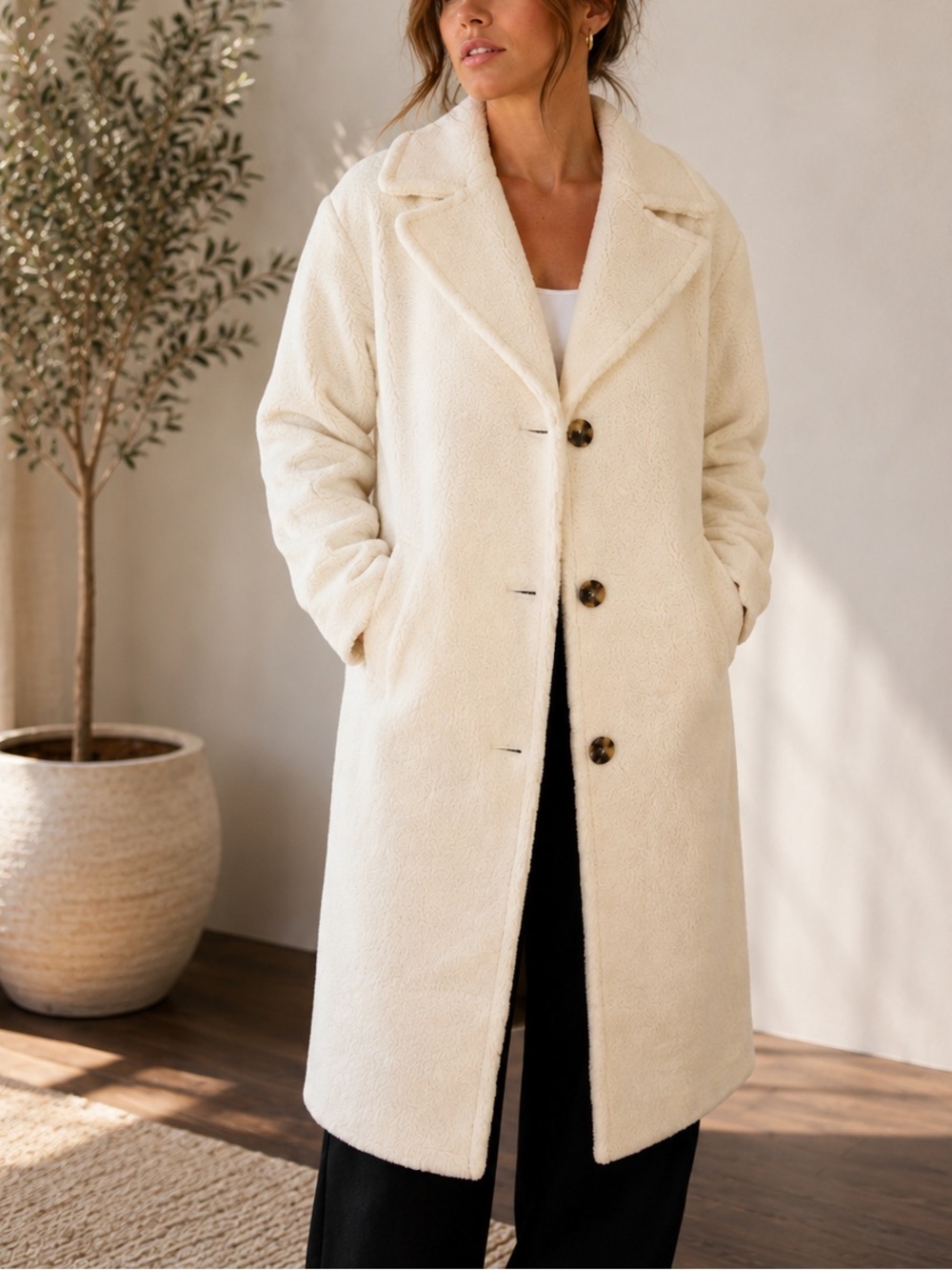 REITMANS Ivory Oversized Sherpa Teddy Coat Longline Jacket Size XS NWT